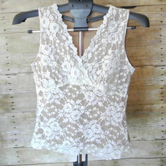 CAbi Tops - CAbi 306 Ivory Lace Stretch Tank Top Cami Medium
